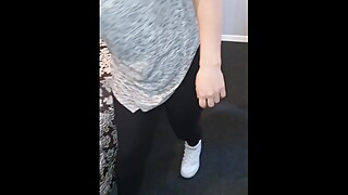 Step mom in leggings accidental erection with step son in bed ends with fuck and cumshot