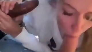 Beautiful girl gives dual blowjob