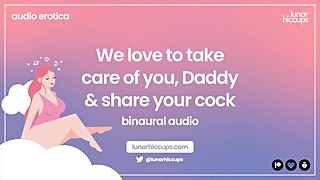 ASMR  We love to take care of you, Daddy, and share your cock [Audio Roleplay] [Threesome]