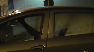 Sharing my slut wife with stranger in car in front of voyeurs